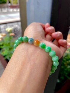 缅甸玉翡翠圆珠手串果绿7.5mm