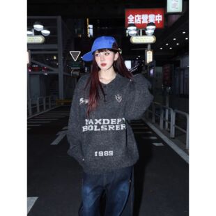 APPLE 美式复古亨特领针织衫学院风cleanfit宽松百搭休闲毛衣痞帅