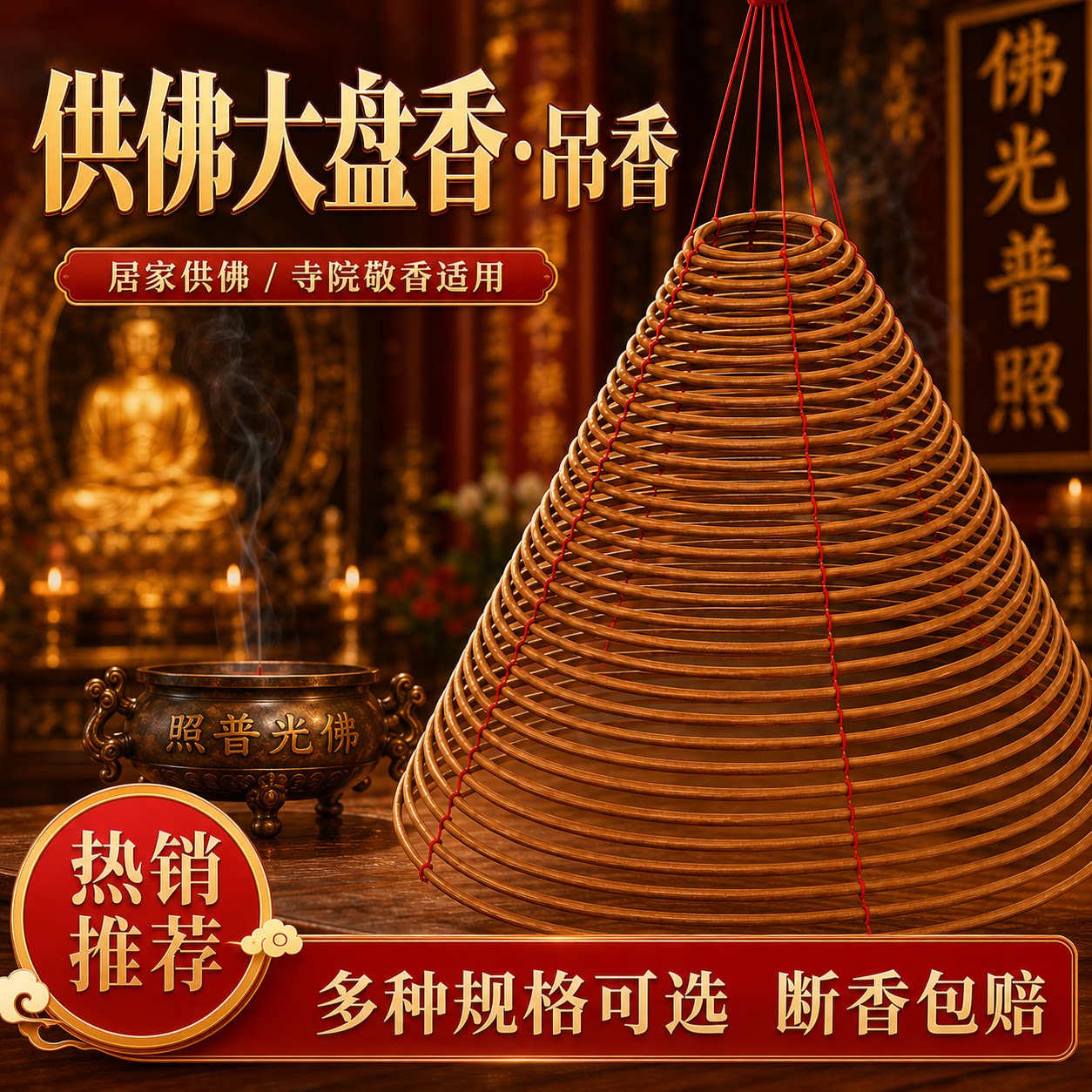 檀香大盘香三天七天半月穿绳塔香寺庙供佛香礼佛供佛寺庙家用熏香