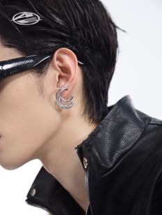 ARGUE AE小众双层线条C形设计耳钉男女银针肌理高级耳环潮流耳饰