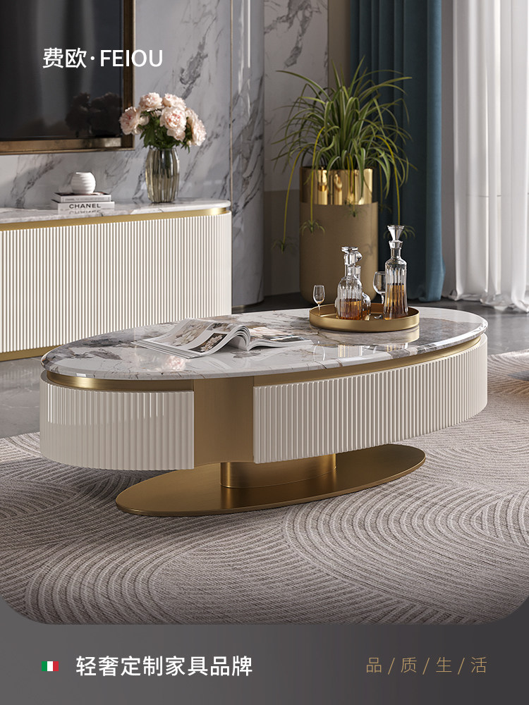 轻奢漆咖啡桌大理石定制意大利现代高端时尚高端会所椭圆形电视柜