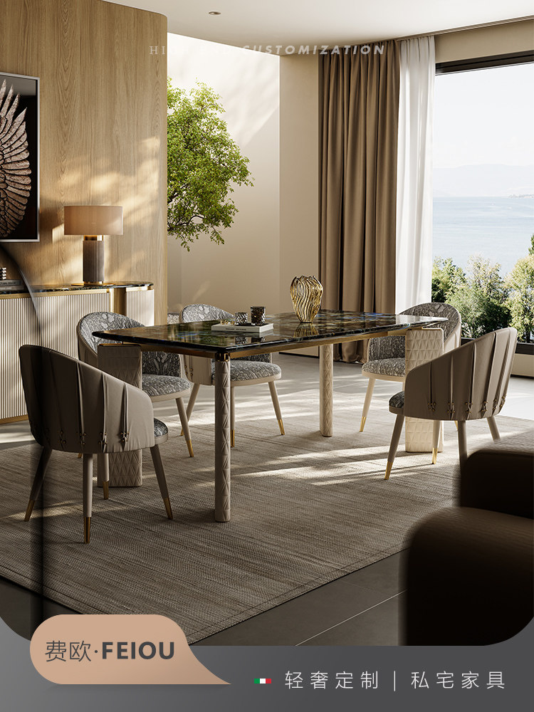 Feou无障碍豪华餐桌椅组合桌家庭高端定制住宅意大利大理石方形圆,住宅家具,大理石餐桌,淘宝优惠券,粉丝福利购,淘宝优惠卷