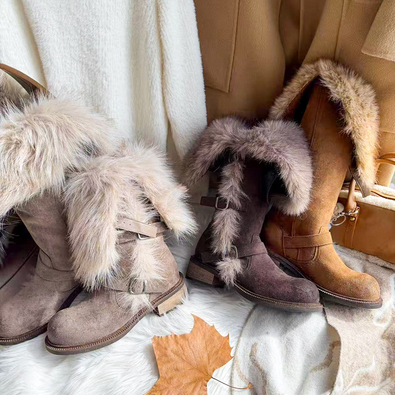 莫斯科俄式穿搭长筒雪地靴女冬季新款毛毛加绒加厚保暖粗跟骑士靴,女鞋,时尚雪地靴,淘宝优惠券,粉丝福利购,淘宝优惠卷