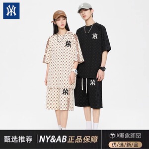 纽约洋基队休闲时尚运动套装男夏季宽松圆领情侣两件装短袖短裤潮