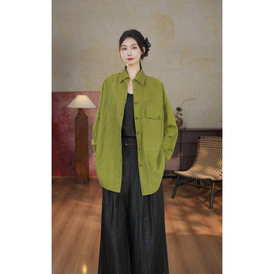 【兰韵】桑蚕丝香云纱灯笼袖男友风简约宽松休闲百搭衬衫20655079