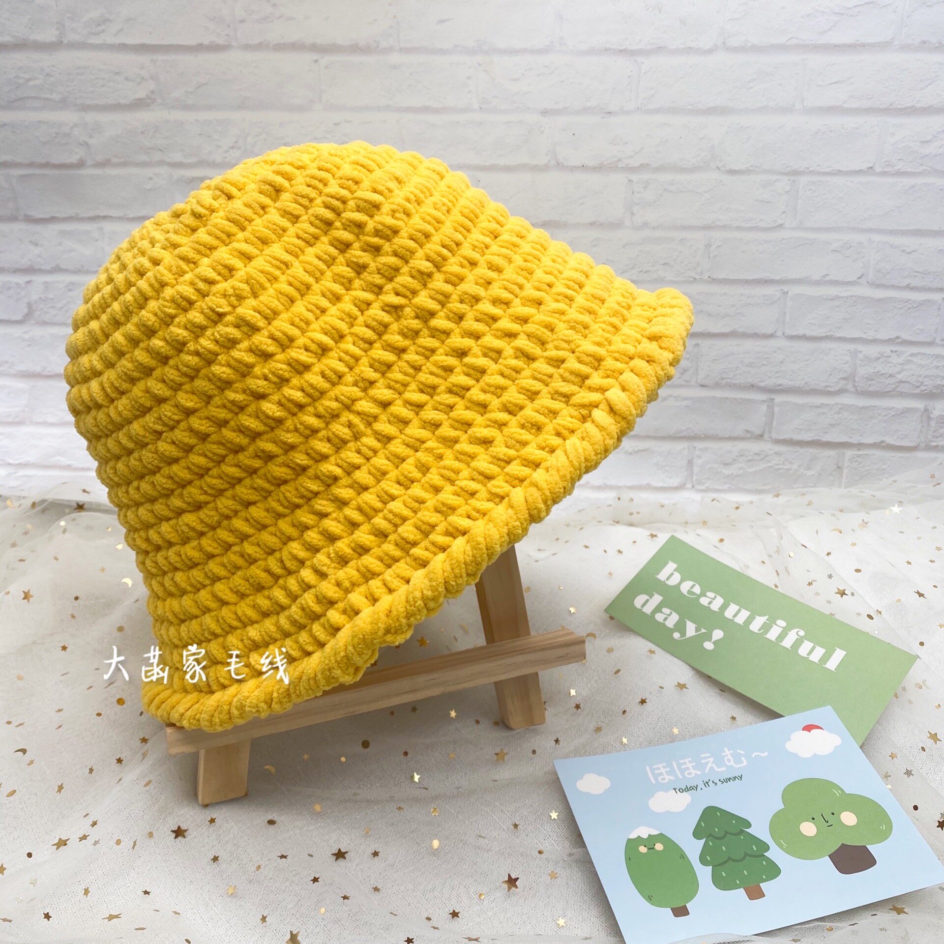 BIG HEAD SISTERS BUCKET HAT ICE BAR LINE FACE SMALL KOREAN VERSION SWEET KNIT HAT WINTER POT HAT DIY MATERIAL PACKAGE