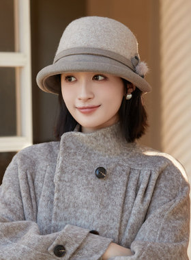 针织渔夫帽女士2025款秋冬季羊毛保暖护耳时尚洋气优雅妈妈盆帽