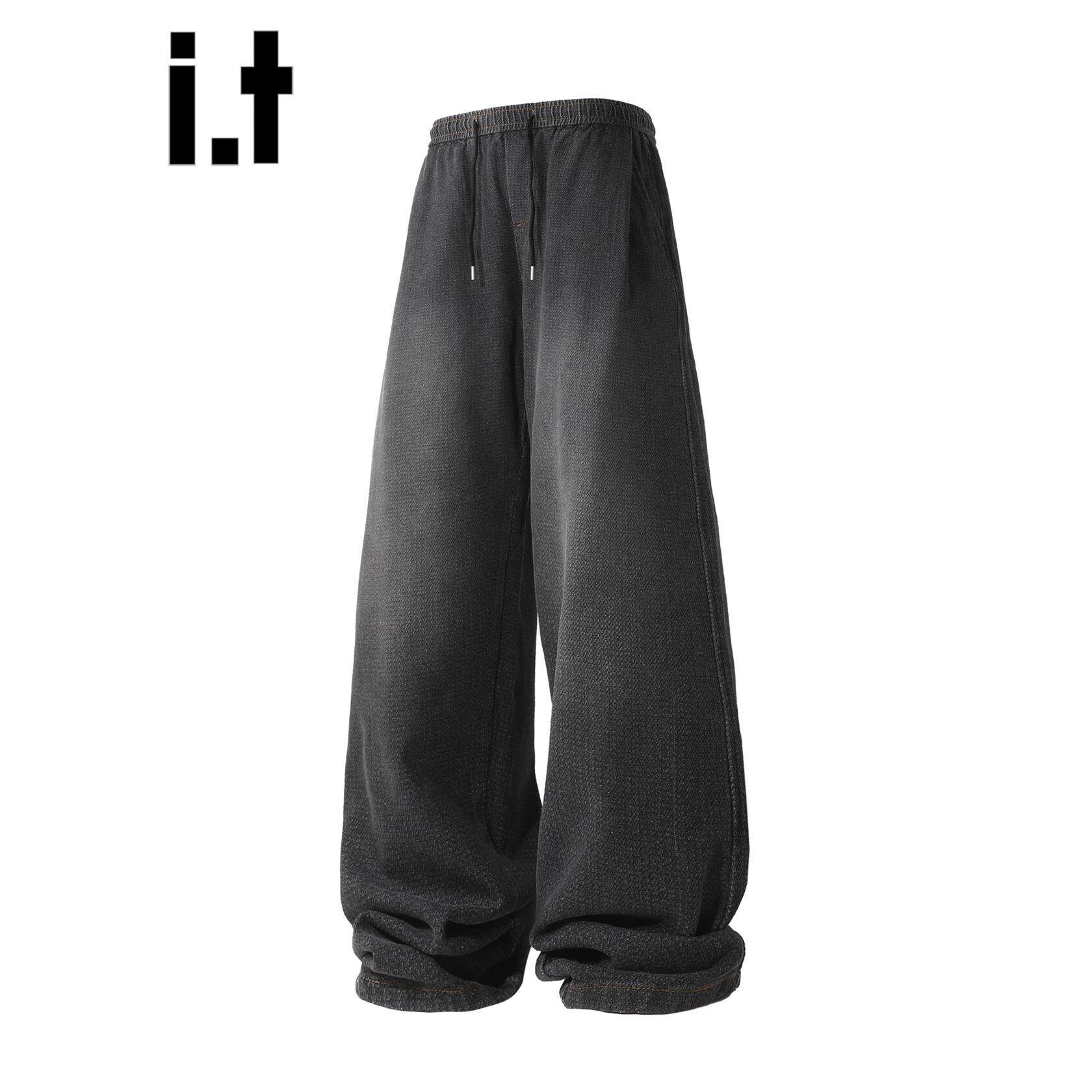 New Bcfauae NB高级感水洗黑色阔腿牛仔裤男士秋冬款宽松长裤