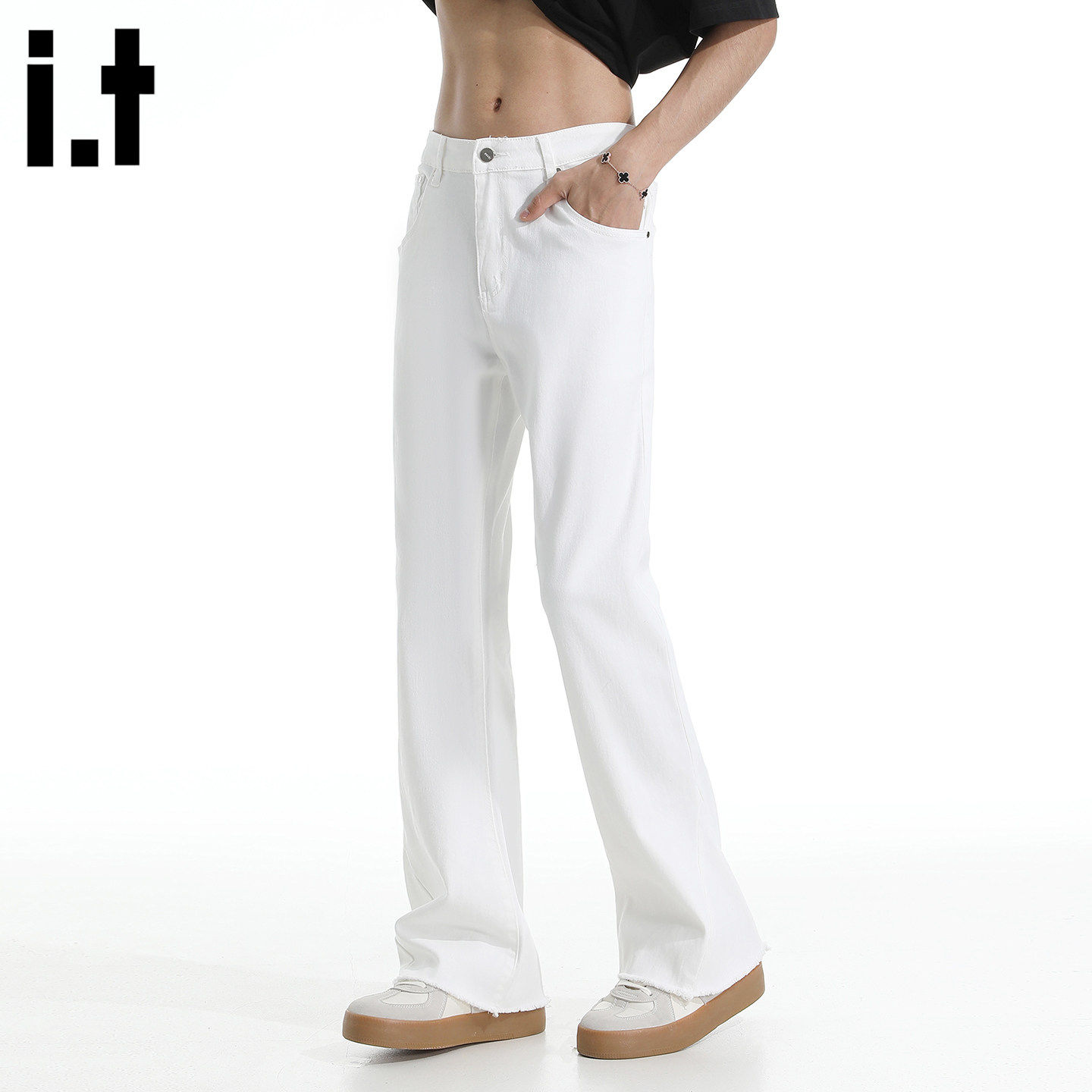 New Bcfauae NB白色毛边微喇牛仔裤男款夏季时尚薄款直筒长裤