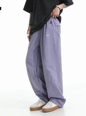 New Bcfauae NB美式紫色薄款休闲裤男女新款夏季高腰宽松长裤