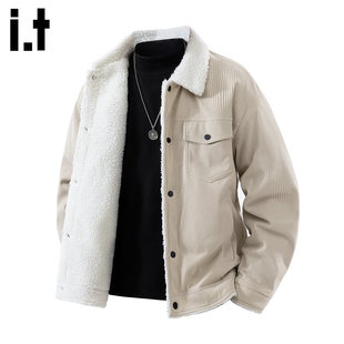 New Bcfauae NB灯芯绒羊羔毛加绒加厚翻领铺棉外套外套男士冬季夹