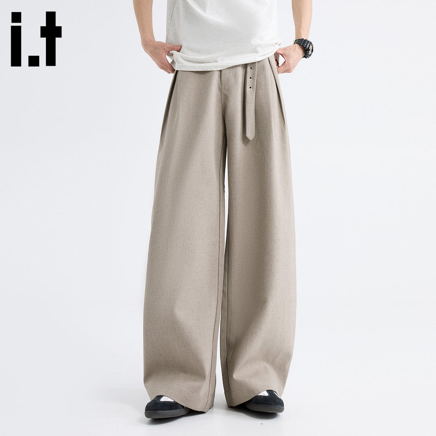 New Bcfauae NB腰带装饰西装裤垂坠感阔腿裤男款夏秋宽松长裤