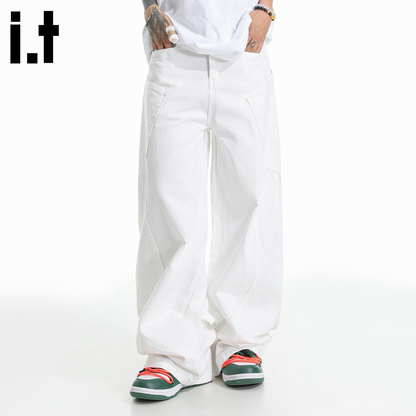 New Bcfauae NB美式白色阔腿牛仔裤男款夏季薄款宽松直筒长裤