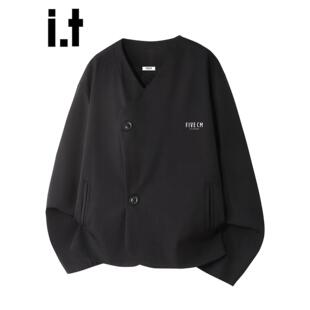 New Bcfauae NB黑色国风西装外套男士秋冬季短款宽松休闲上衣