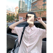 男女夏季 New 衬衫 NB日系港风甜美粉色格子短袖 高级设计感 Bcfauae