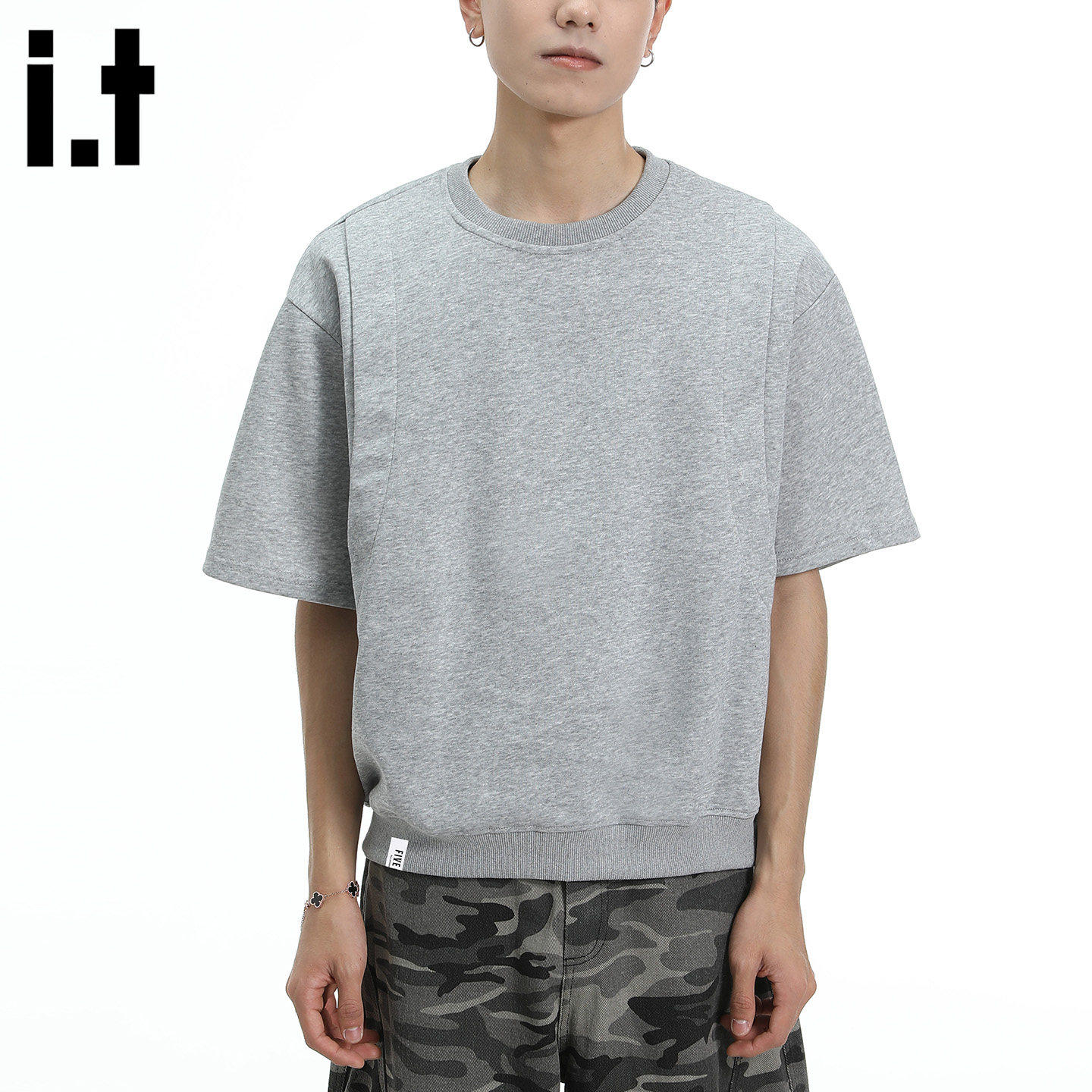 New Bcfauae NB男女同款美式灰色短袖T恤男女夏纯色宽松上衣