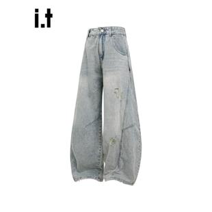 New Bcfauae NB美式浅色宽松弯刀裤牛仔裤男女春秋阔腿裤长裤