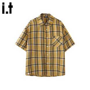 New Bcfauae NB美式覆棉质毛刷条纹短袖衬衫男款夏季高级感上衣