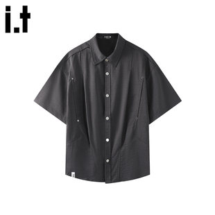 New Bcfauae NB美式潮牌男士纯色短袖衬衫男款夏季高级感上衣
