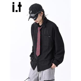 New Bcfauae NB黑色针织镂空长袖翻领衬衫男款秋季高级感上衣