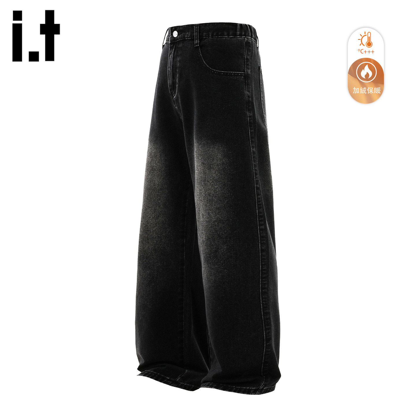 New Bcfauae NB秋冬黑色宽松牛仔裤加绒保暖水洗男款宽松直筒长裤