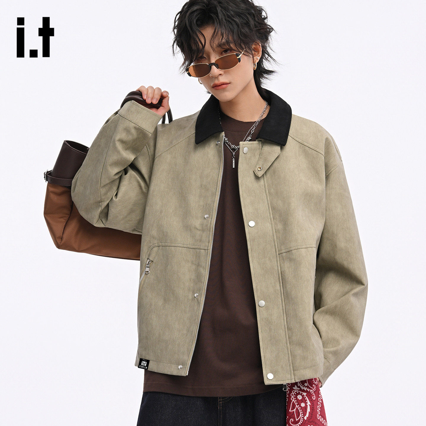 New Bcfauae NB时尚翻领皮夹克外套男士秋冬款宽松高级感上衣