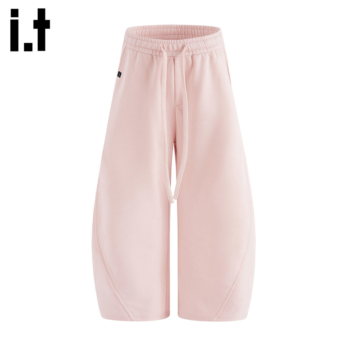 New Bcfauae NB粉色抽绳松紧腰阔腿卫裤男女秋冬季休闲弯刀裤