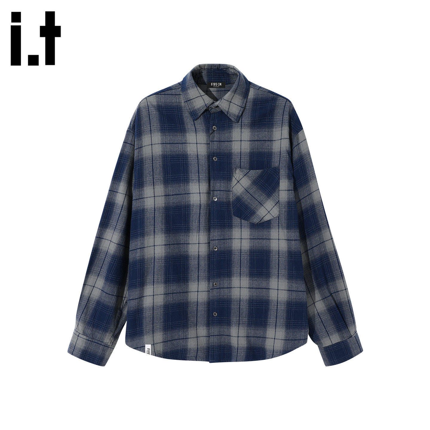 New Bcfauae NB时尚蓝色格子长袖衬衫男款秋季宽松高级感上衣