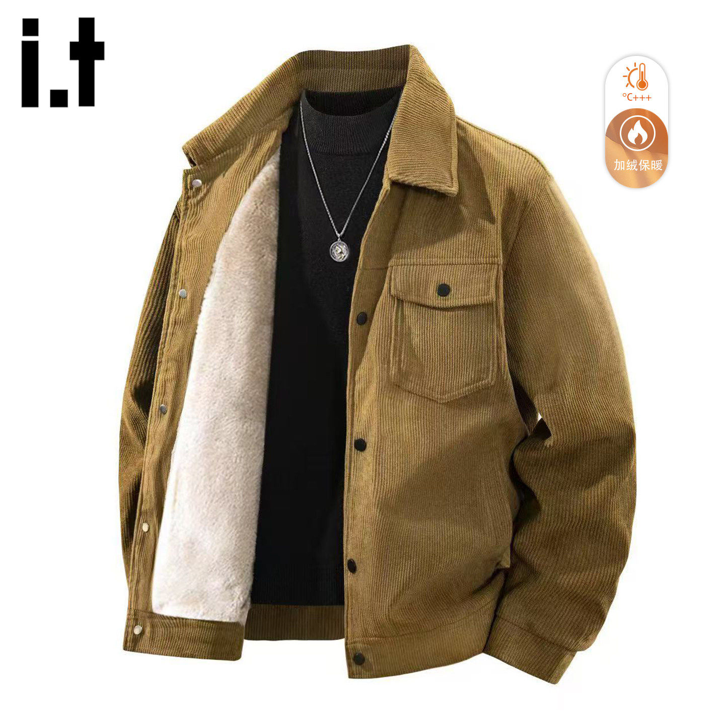 New Bcfauae NB复古翻领灯芯绒加绒加厚夹克棉衣男款冬季外套