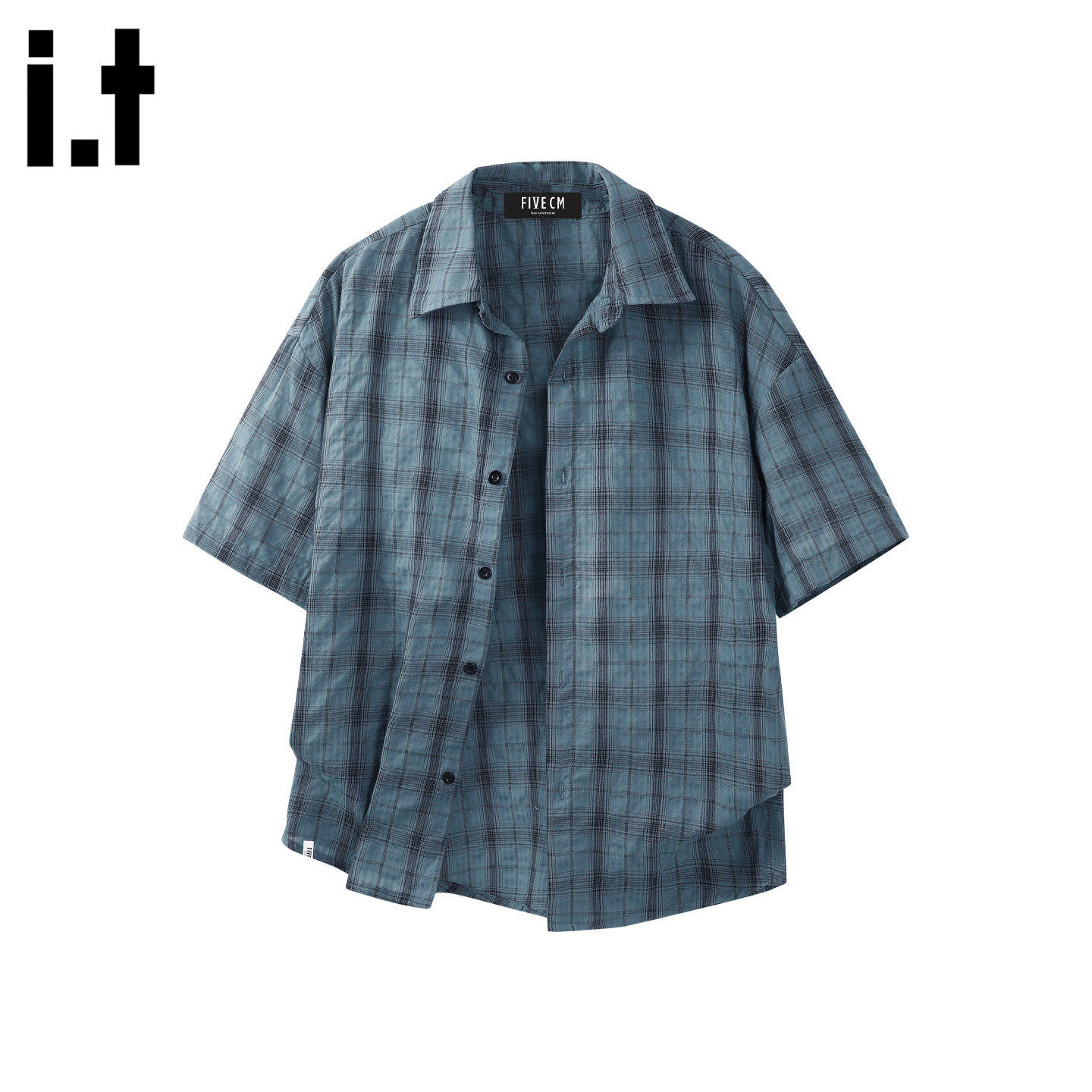 New Bcfauae NB美式男士蓝色条纹短袖衬衫男款夏季高级感上衣