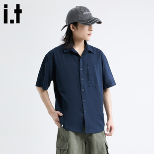 New Bcfauae NB男士痞帅蓝色短袖衬衫男款新款夏季高级感上衣