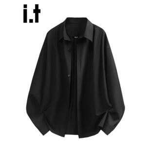 New Bcfauae NB青年痞帅黑色垂感长袖衬衫男士春秋高级感上衣