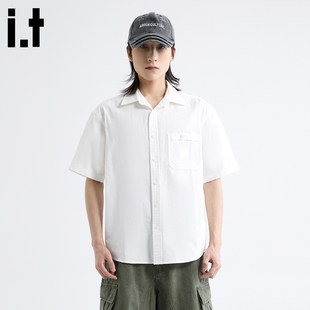 New Bcfauae NB白色高级感短袖衬衫男款新款夏季宽松痞帅上衣