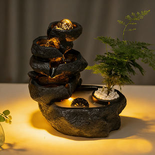 新中式小假山流水树脂摆件客厅招财聚财办公室轻奢水晶球水景