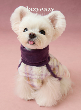 Lazyeazy宠物狗狗衣服格纹毛绒斗篷冬季保暖舒适节日氛围中小型犬