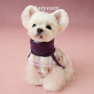 Lazyeazy宠物狗狗衣服格纹毛绒斗篷冬季 保暖舒适节日氛围中小型犬