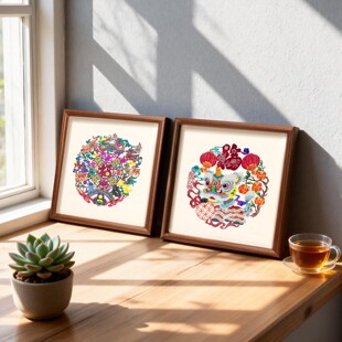 睦易工艺|新年装饰2026马年桌面相框摆件非遗蔚县剪纸春节过年喜