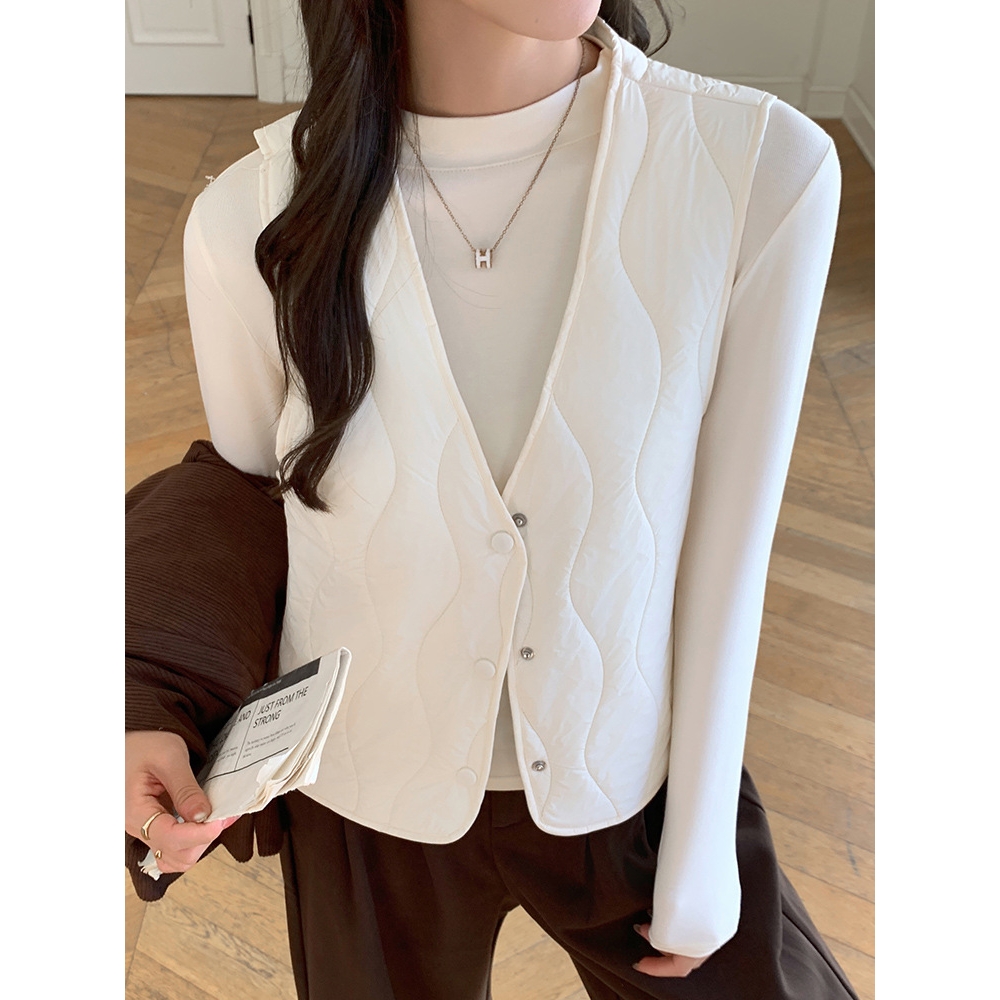 H127轻薄羊毛马甲女士时尚宽松V领外穿秋冬内胆背心外套上衣女装