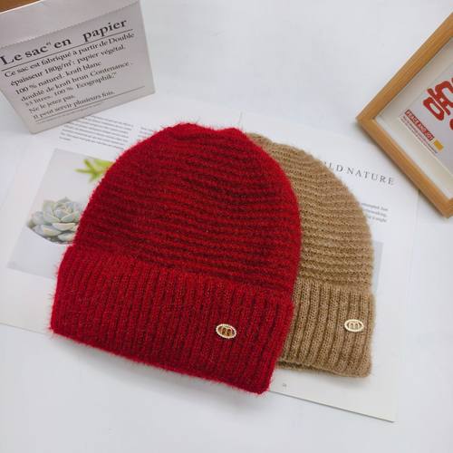 秋冬新款纯色针织帽子女加绒加厚中老年妈妈毛线帽奶奶保暖套头帽