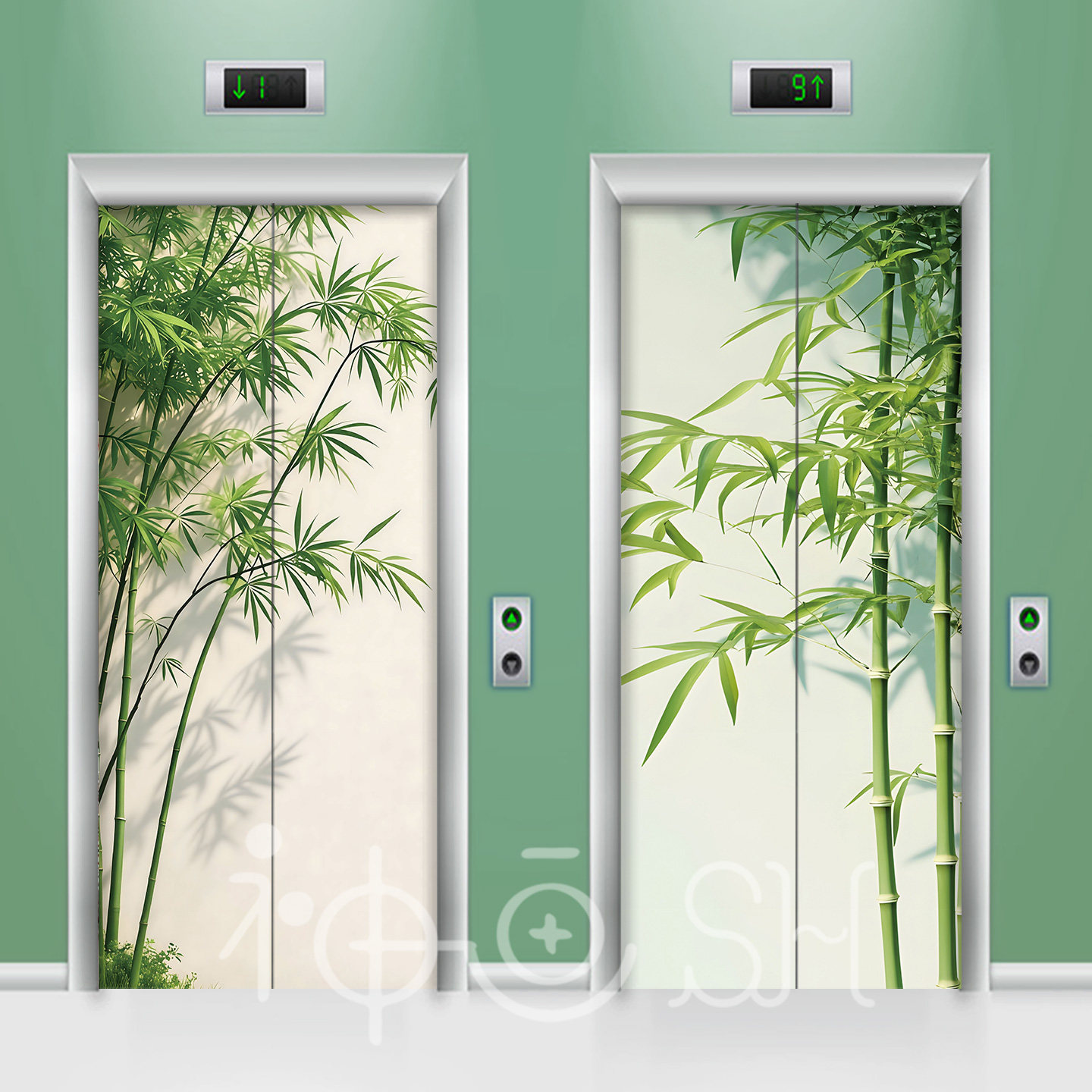 现代清新竹子电梯门贴纸自粘定制入户电梯改造遮挡高档静竹装饰画