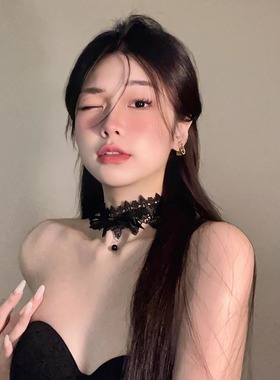 黑色项圈女颈带禁欲系蕾