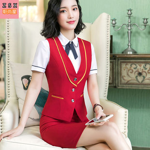 服务员春夏装马甲女餐厅收银员工作服2022新款酒店美容院工装马夹