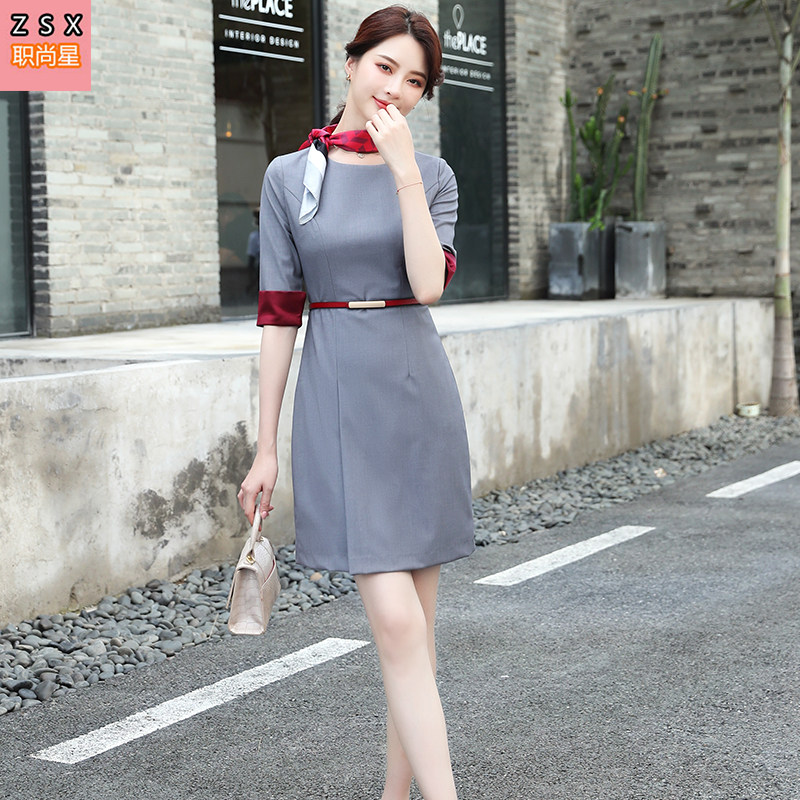 红土航空空姐制服职业中袖连衣裙女美容师讲解员工作服珠宝店工装