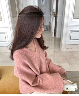 很仙的日系慵懒风V领浣绒熊羊绒衫毛衣女秋冬韩版宽松加厚针织衫