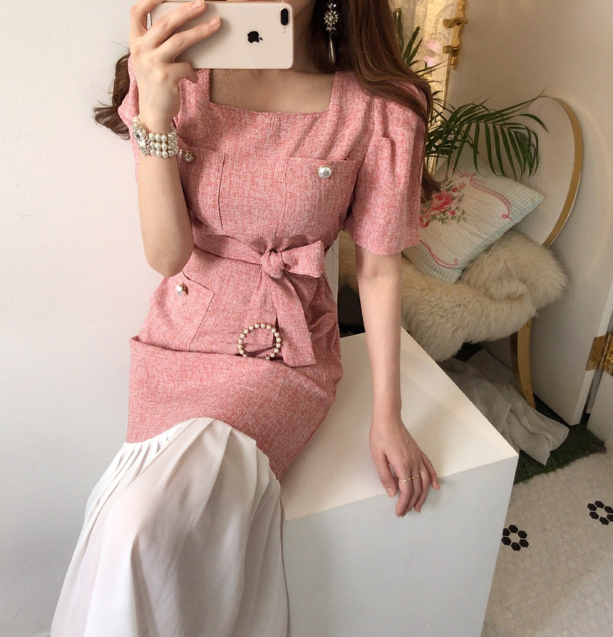 Xiaoxiangfeng double pocket dress with belt