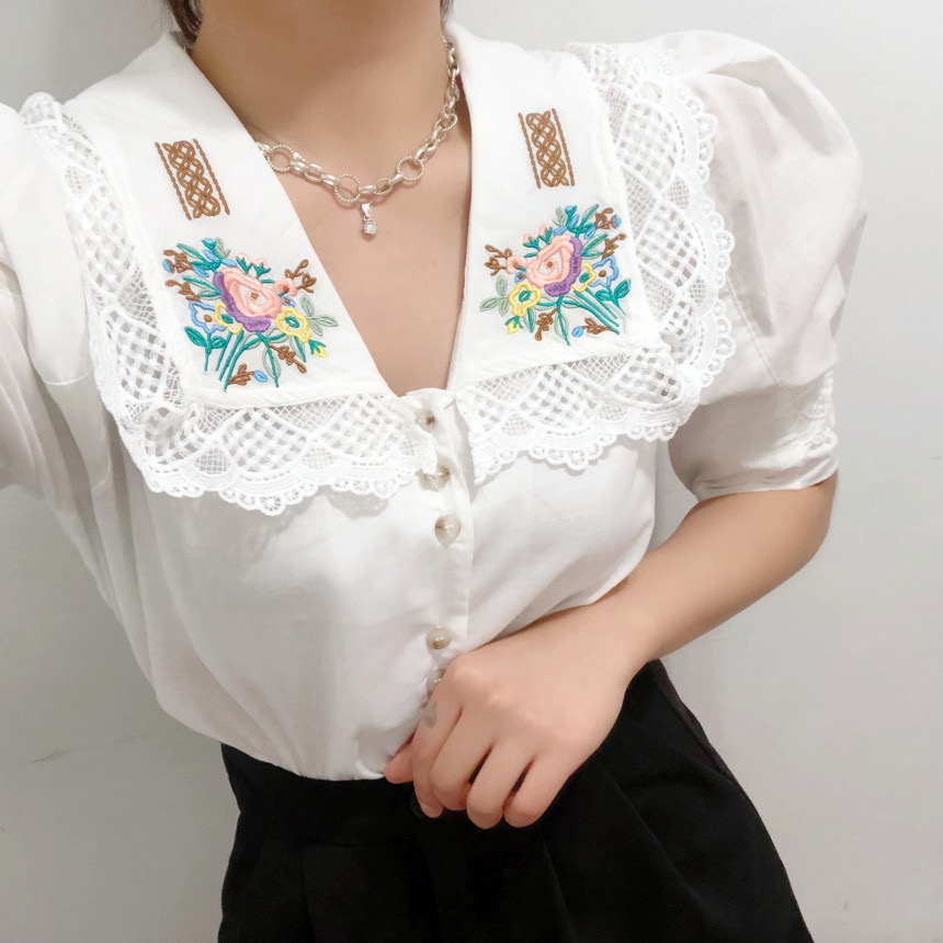 Embroidered Baby collar lace top