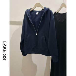 藏蓝色冬季 加厚款 秋冬拉链开衫 600g藏蓝色加绒卫衣外套女2025新款