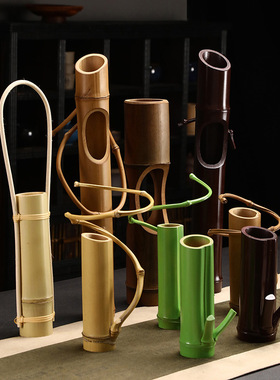 竹制花器花艺茶道中式摆件干花创意禅意茶室书房酒店竹编插花花篮