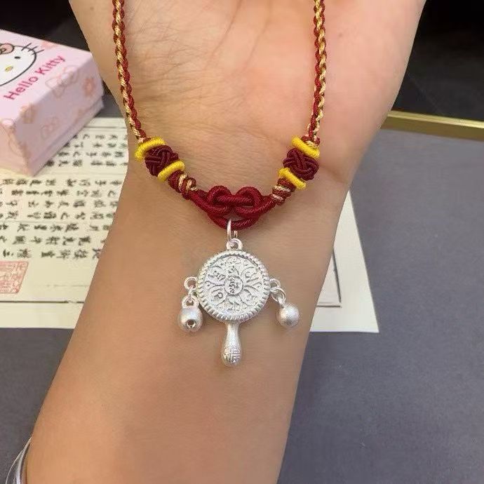 足银999项链精品拨浪鼓转运珠