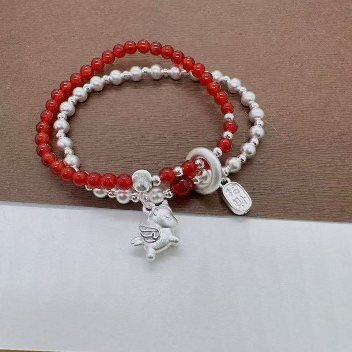 999纯银手链女马上有钱小马吊坠